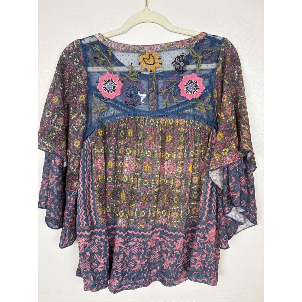 Anthropologie Postmark Ciutadella Top Lace Embroidered Floral Size M Bell Sleeve - Picture 15 of 17